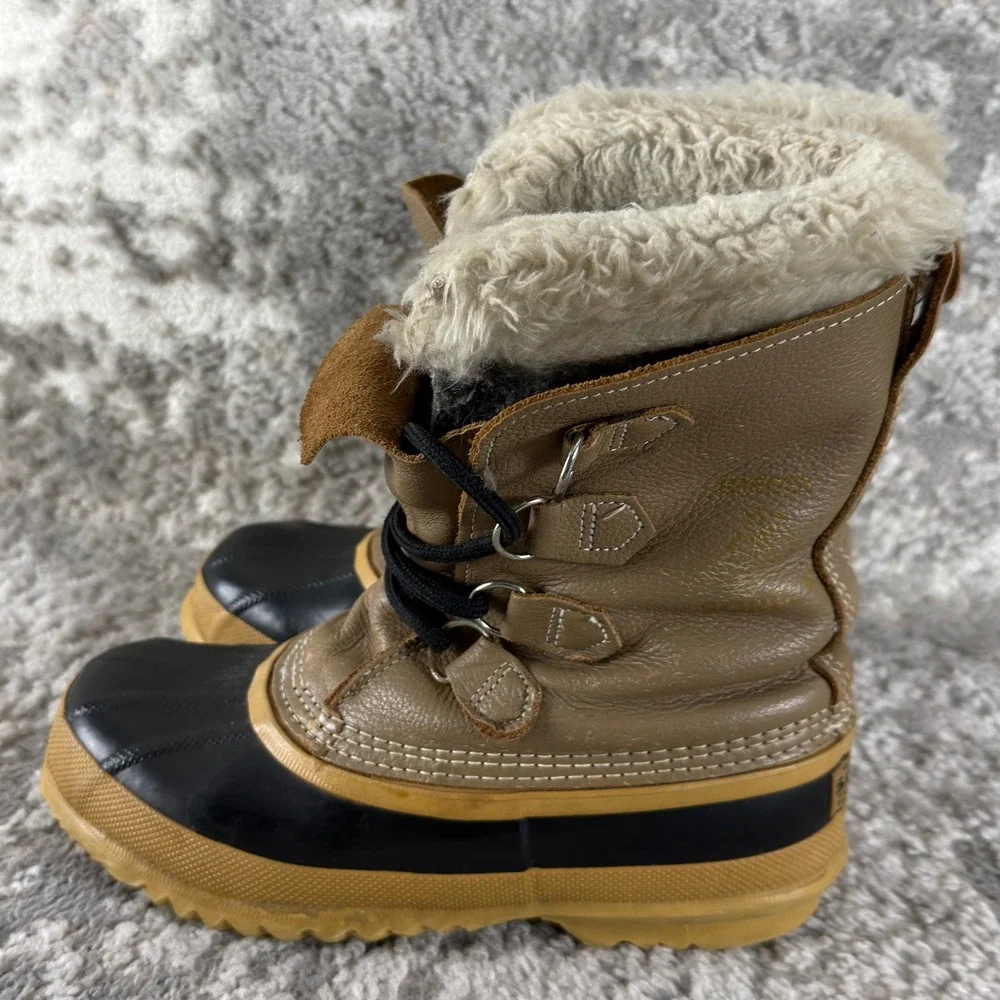 Sorel Size 10 Caribou Winter Snow‎ Duck Boots Tan Black Mid Calf Womens